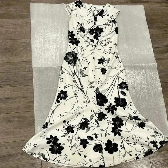 [4]Calvin Klein Black Floral White  Sleeveless Maxi/Midi Dress bodycon - Picture 10 of 14